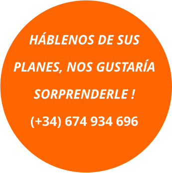 HÁBLENOS DE SUS  PLANES, NOS GUSTARÍA SORPRENDERLE ! (+34) 674 934 696